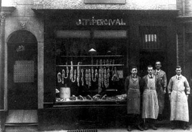 Runcorn: Church Street, J. T. Percival's butcher's shop 	