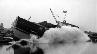 Northwich: Launch of the 'Marbury' at Yarwood's shipyard 	