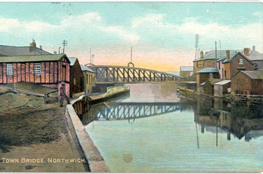 Northwich: Town Bridge from the river bank
