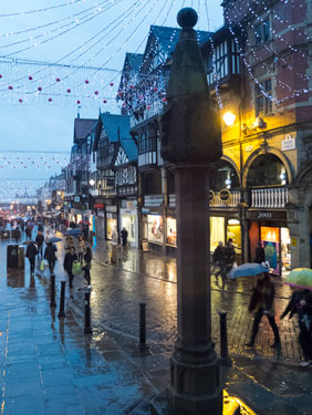 Chester: Chester Cross looking along Bridge Street