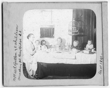 USA, New York, Bayridge: Family meal with pet bird