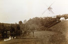 View: FD01395 Frodsham: Kingsley Windmill viewed across grounds of Crofton Lodge.   26/06/1902