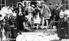 View: FD02680 Frodsham: Frodsham Marsh Carnival 1925, King, Queen etc. outside Town Hall.