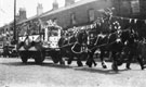 View: FD03034 Frodsham: Horse Drawn Carnival Float - by Booths Garage.  1920s