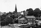 View: FD03508 Frodsham: Panorama from Fire Station Tower. Library, Trinity Spire and The Rock