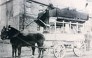 View: FD03670 Frodsham: Horse drawn omnibus with sign Sankey Cemetery Warrington c.1900