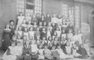 View: FD03674 Frodsham: Girls from Frodsham Girls School in front of Infants School. 