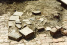 View: FD04709 Frodsham: 1/20 Saltworks Dig.  Fallen rubble adjacent to pitch lined channels. 25/7/1990.