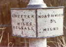 View: FD04711 Frodsham: Type of mile stone [cast iron] used on many turnpike roads [18th. Century].