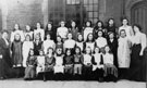 View: FDN2808 Frodsham: Frodsham Infants School, Church Street, group of girls at rear of school.