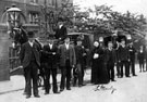 View: c01668 Crewe: Distributing Religious Leaflets Outside the Crewe Arms Hotel 	