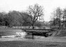View: c03555 Wilmslow: Carr's Park, bridge over the River Bollin looking east 	