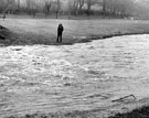 View: c03558 Wilmslow: Carr's Park, River Bollin in flood 	