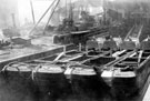View: c06608 Northwich: Narrow boats under construction at Yarwood's shipyard 	