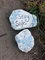 View: c14099 Stapeley: Pear Tree Field, 'stay safe' pebble