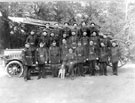 View: ch4335 City of Chester fire brigade with fire engine and dog mascot.