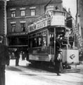 View: ch4679 Chester, An electric tram at the bottom of Bridge Street. 	