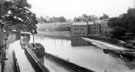 View: ch4680 Chester, A view from the City Wall looking towards Handbridge Snuff Mills and the Weir. 	