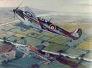 View: ch5081 Chester: Painting of Spitfire which shot down a Bomber, Bumpers Lane 1940 	