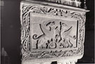 View: p0120 View of the engraving on one side of the font in Chester Cathedral