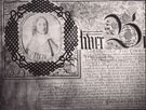 View: p1289 Top part of initial letter portrait and first folio of letters patent of Oliver Cromwell, 1658