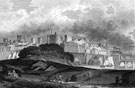 View: p2306 View from the south side of the river, looking north east towards the castle and Dee Bridge and showing brick making in the foreground, Includes an extract of text on Chester to accompany Plate XCV